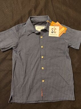 Boy's Size 6 Sovereign Code Navy Chevron-Pattern Short Sleeve Button Shirt